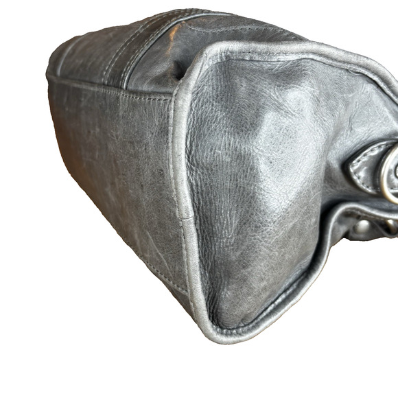 Frye Leather Satchel Shoulder Bag Gray Purse Tote Handbag Med Crossbody Silver - Picture 6 of 16